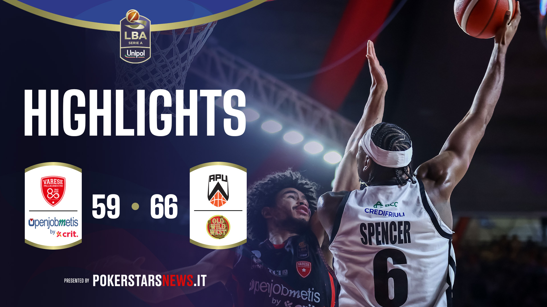 immagine - Openjobmetis Varese - Apu Old Wild West Udine | PokerstarsNews Highlights Serie A Unipol 2025/2026